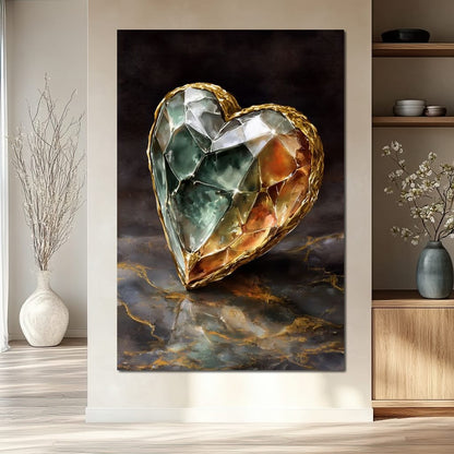 Gilded Facet Heartstone Canvas Wall Art