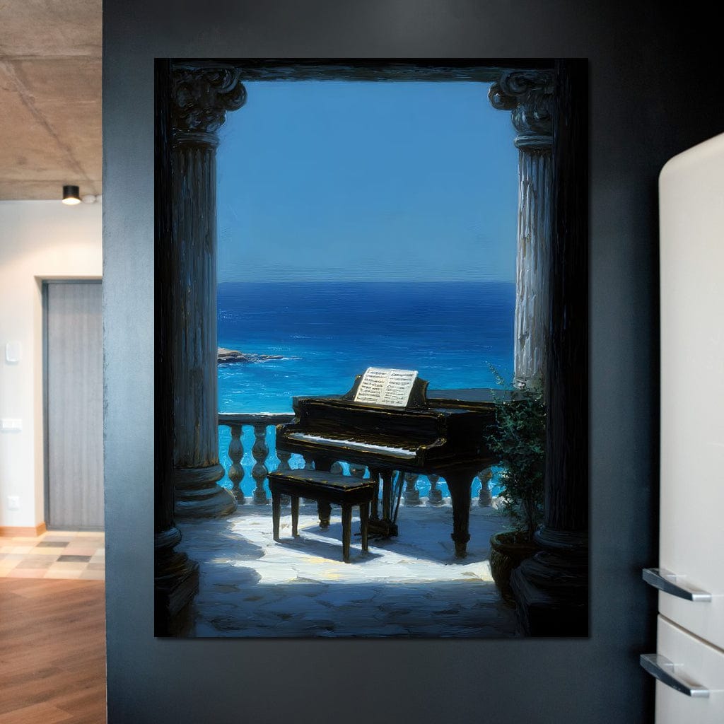 Seaside Sonata Grand Piano View Canvas Wall Art