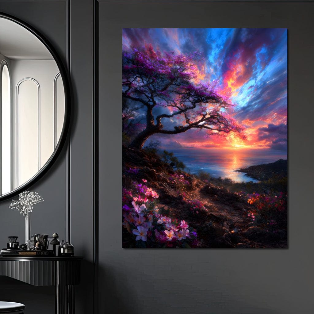 Radiant Sunset Floral Coastline Canvas Wall Art