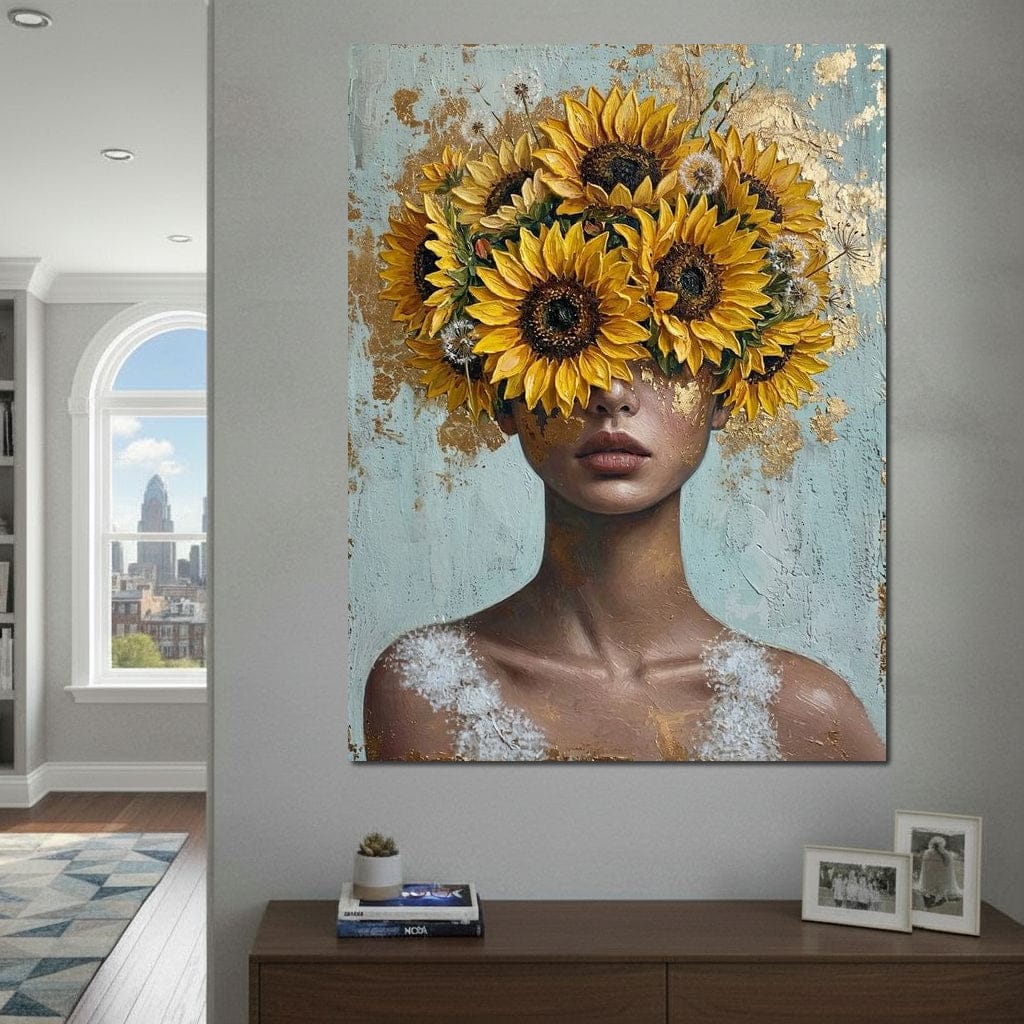 Sunflower Head Spring Portrait Canvas Wall Art
