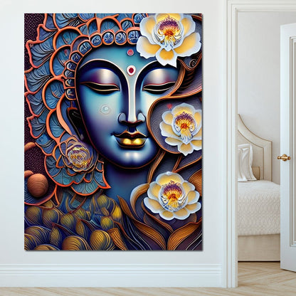 Buddha & Flowers Orange Canvas Wall Art
