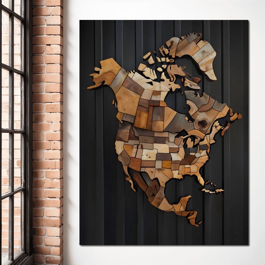 North America & Canada Wooden Art Canvas Wall Art