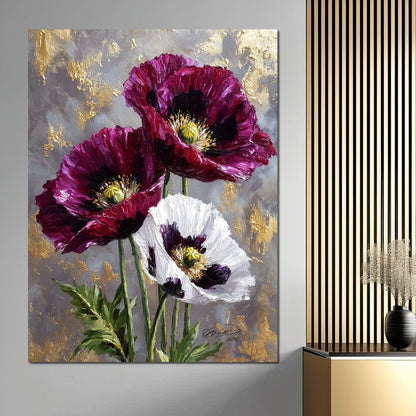 Gold Leaf Poppy Garden Glow Canvas Wall Art