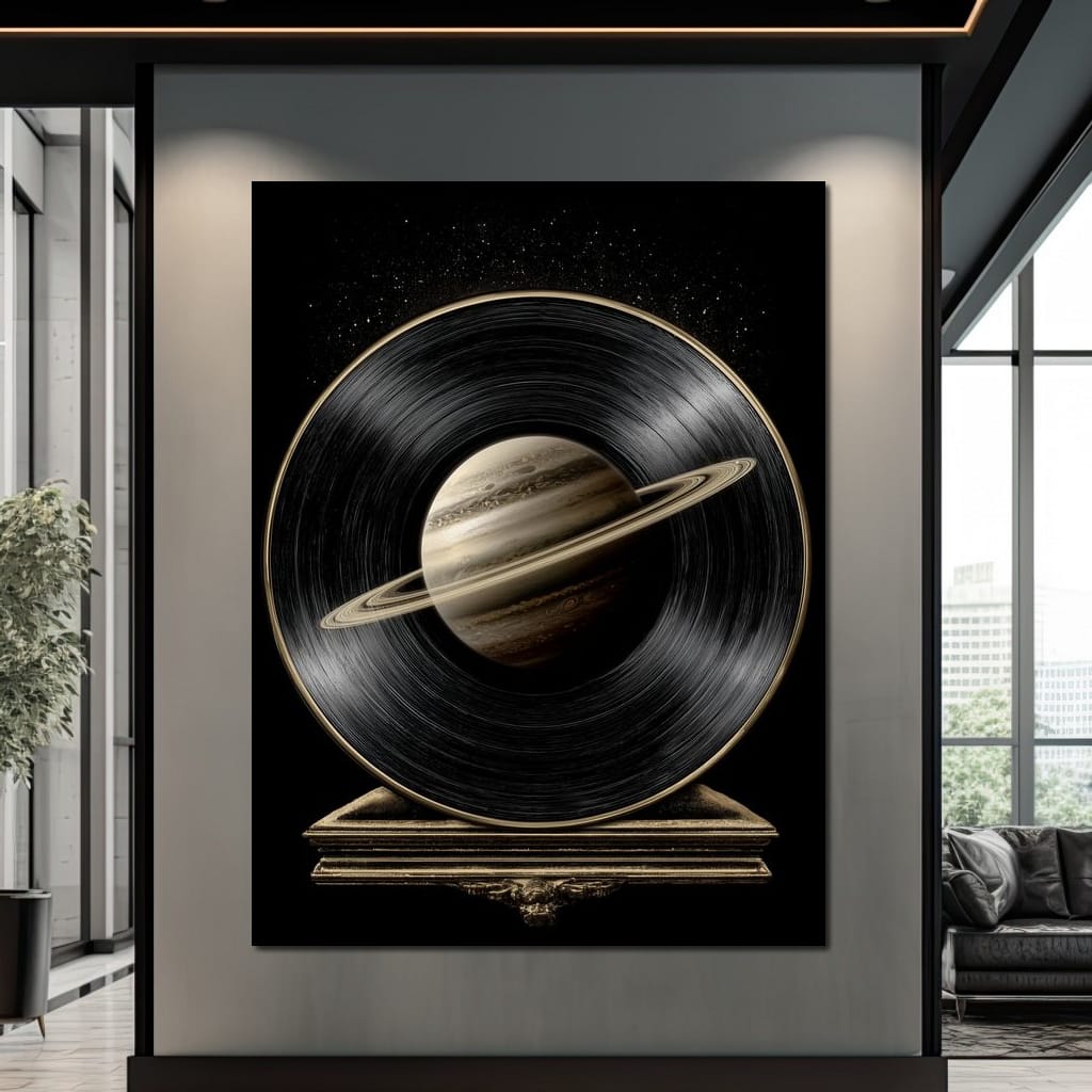 Saturn Vinyl Orbit Night Sky Canvas Wall Art