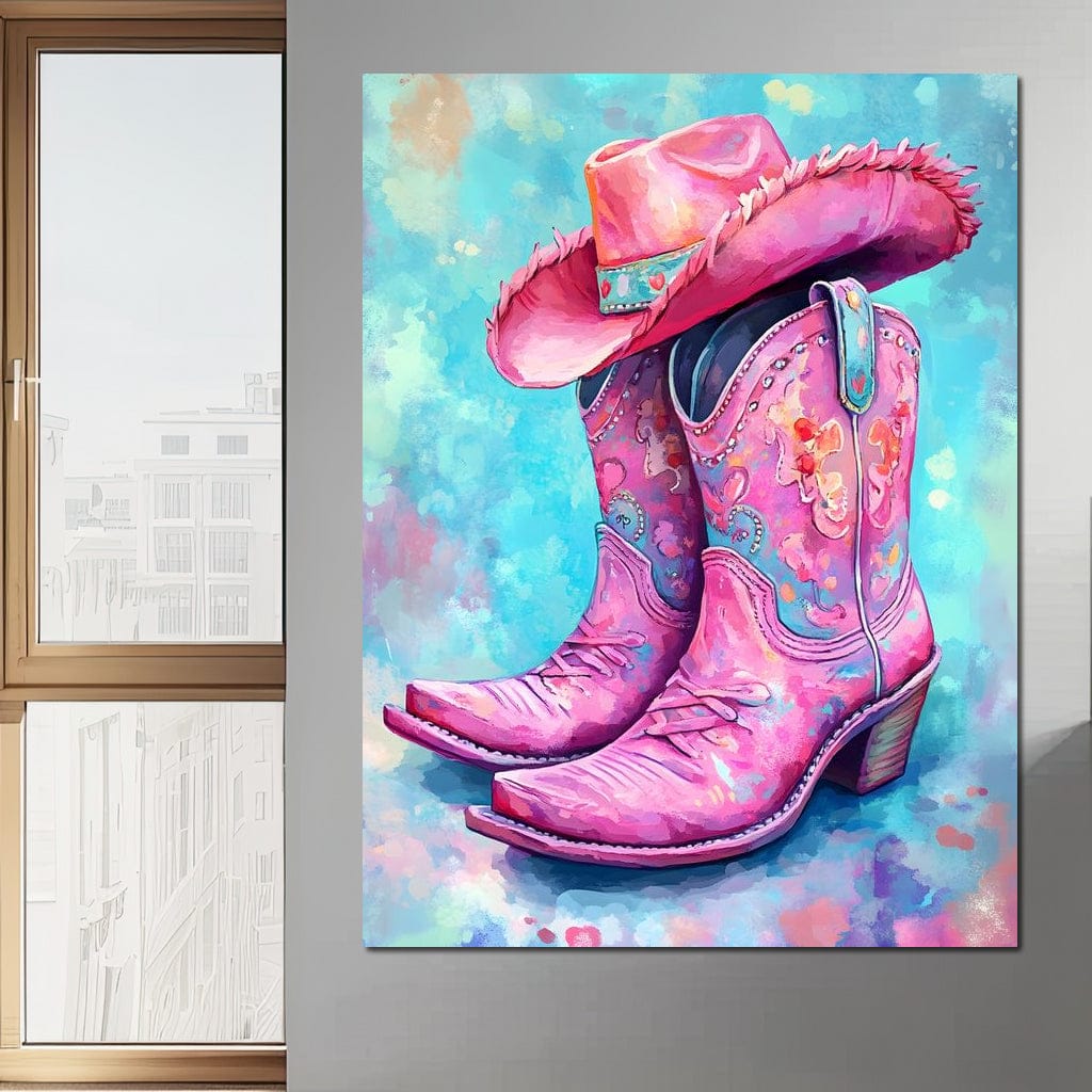 Radiant Cowgirl Boots Hat Canvas Wall Art