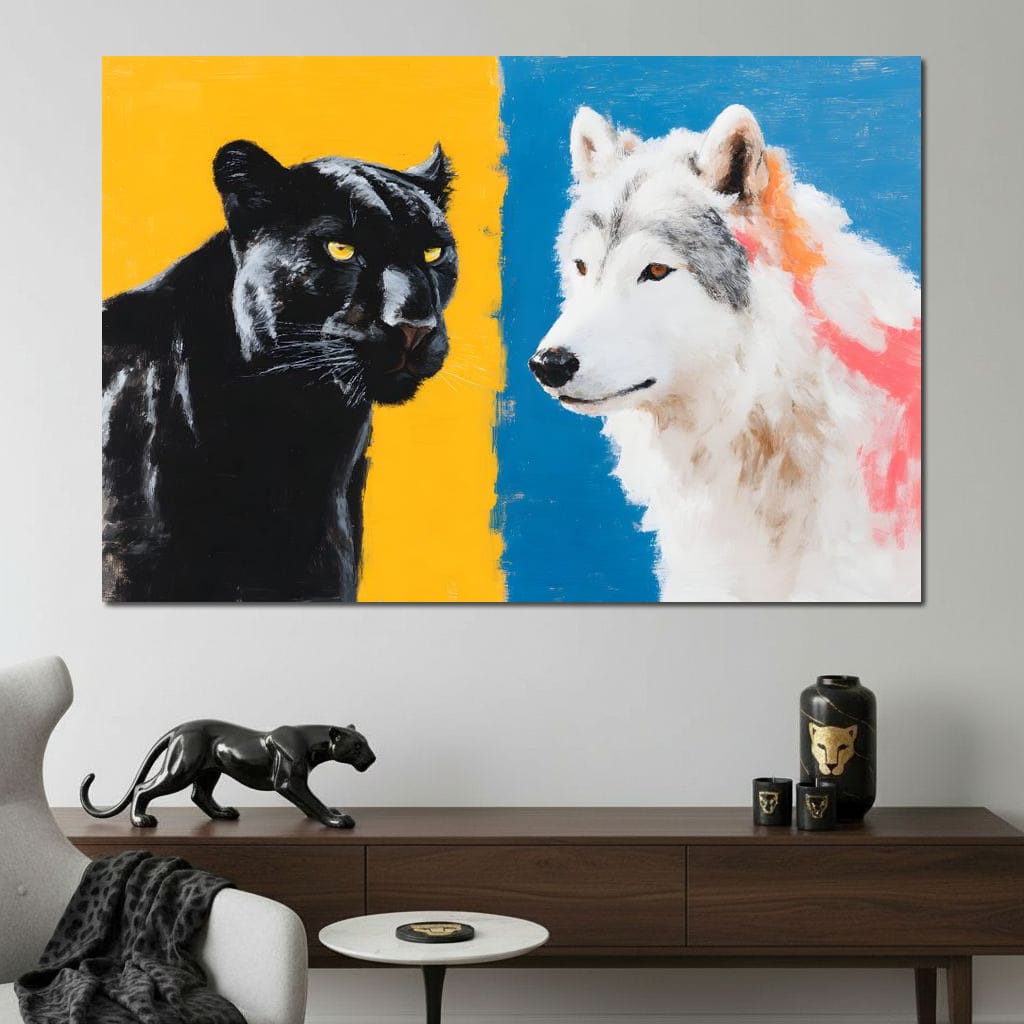 Panther And Wolf Color Clash Canvas Wall Art