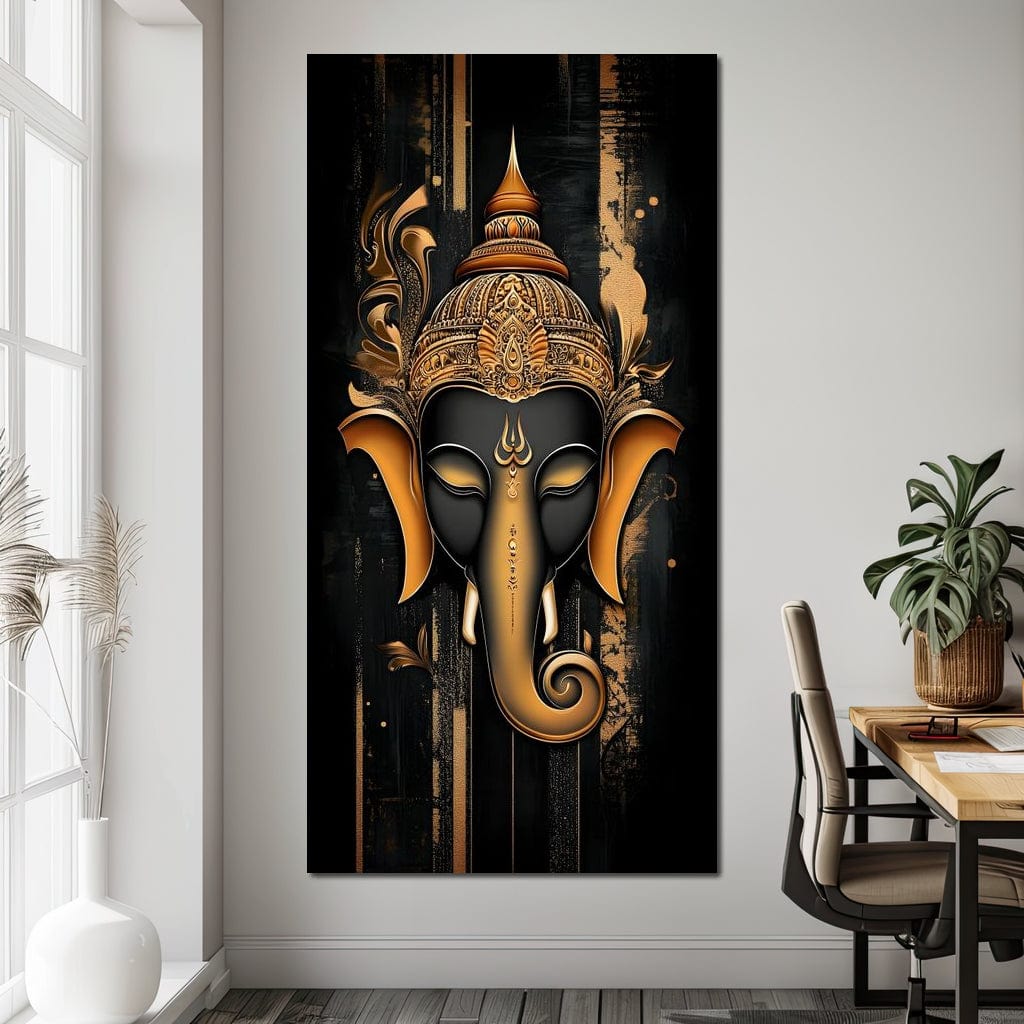 Golden Divine Ganesha Aura Canvas Wall Art