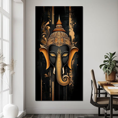 Golden Divine Ganesha Aura Canvas Wall Art