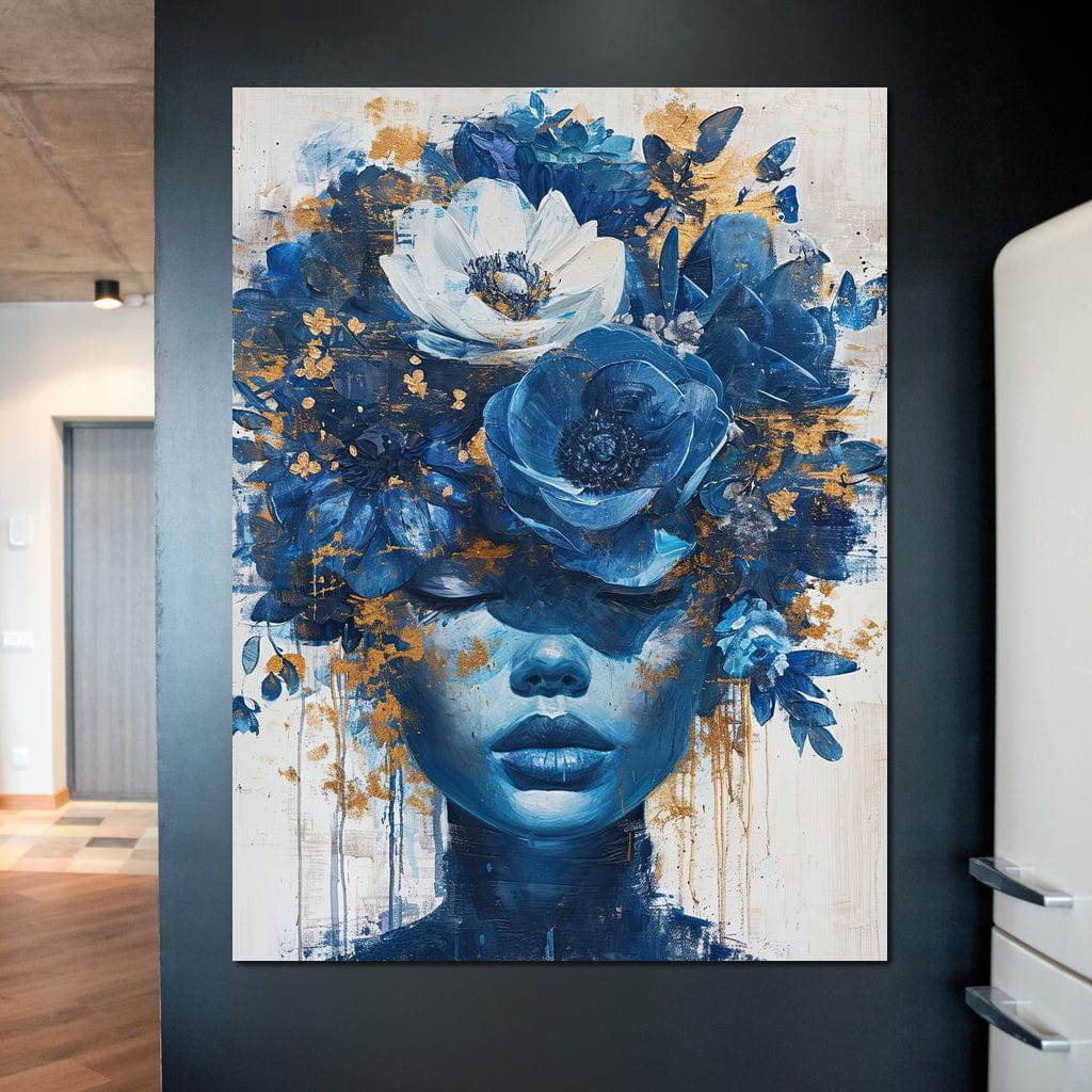 Sapphire Bloom Silhouette Canvas Wall Art