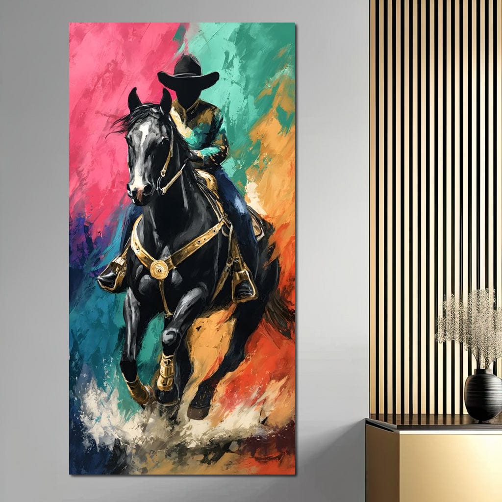 Galloping Midnight Charro Charge Canvas Wall Art