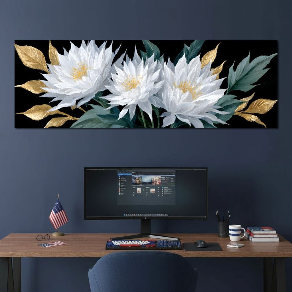 White Lotus Gold Leaf Bouquet Canvas Wall Art