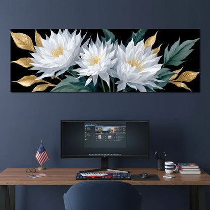 White Lotus Gold Leaf Bouquet Canvas Wall Art