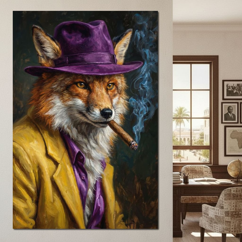 Gentleman Fox Smoking Cigar Canvas Wall Art
