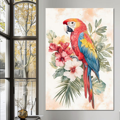 Tropical Parrot Floral Burst Canvas Wall Art