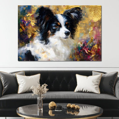 Golden Papillon Dog Portrait Canvas Wall Art