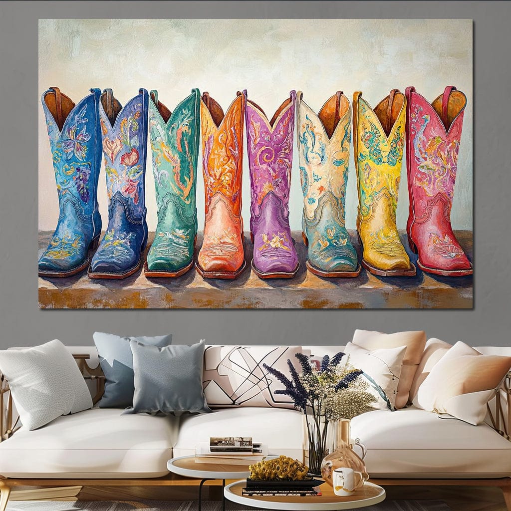 Western Boot Parade Canvas Wall Art