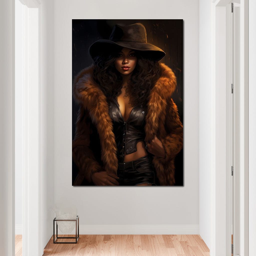 African Woman in Flame-Colored Fur Canvas Wall Art