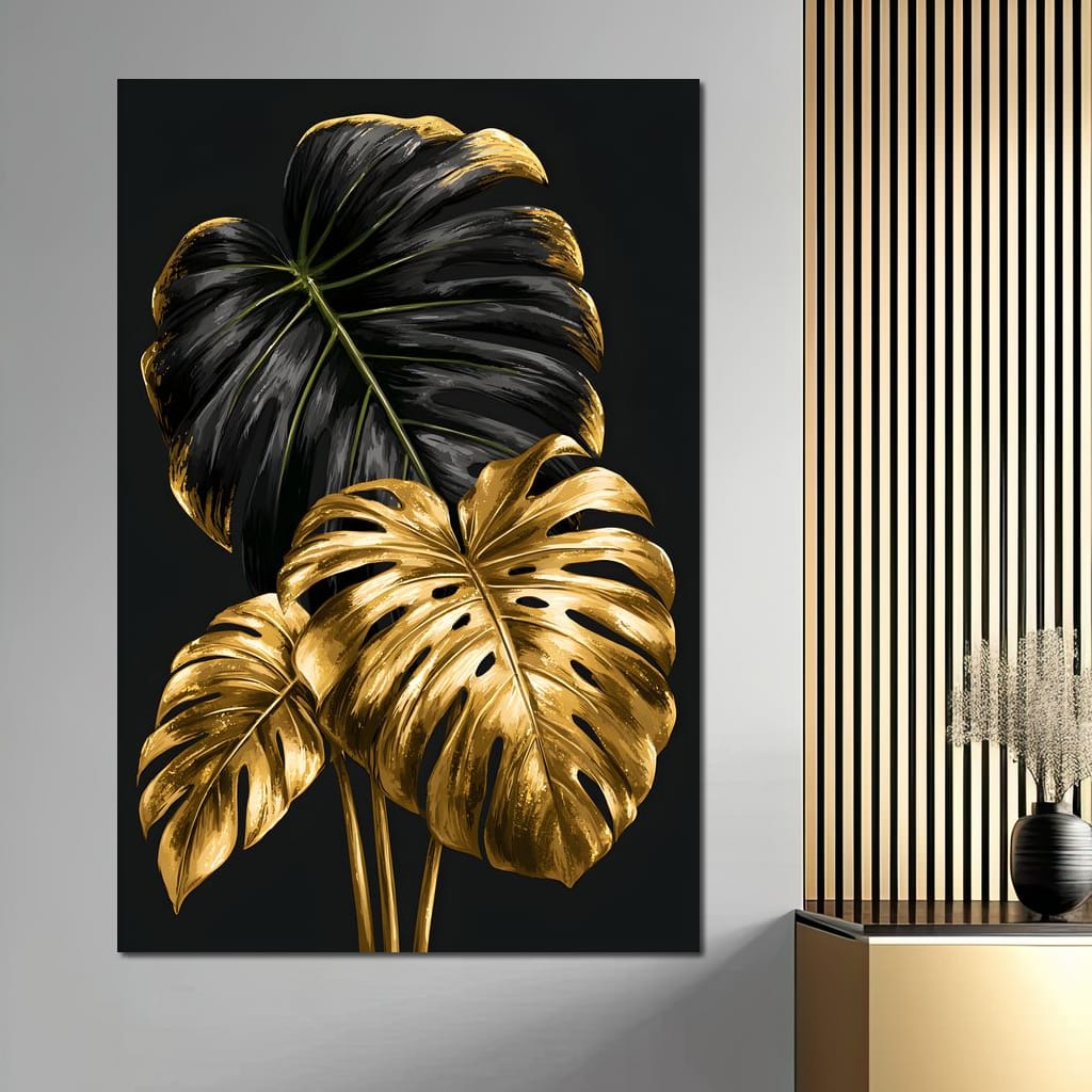 Gilded Foliage Dark Contrast Canvas Wall Art