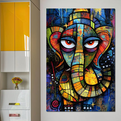 Prismatic Ganesha Portrait Canvas Wall Art