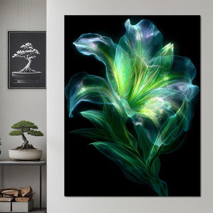 Radiant Emerald Flora Pulse Canvas Wall Art