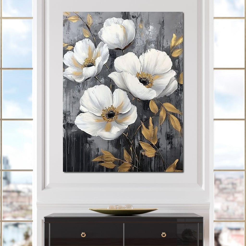 Golden Petal Harmony Blooms Canvas Wall Art