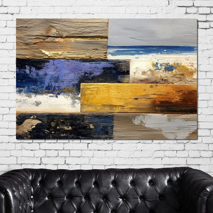 Coastal Indigo Gold Layers Canvas Wall Art