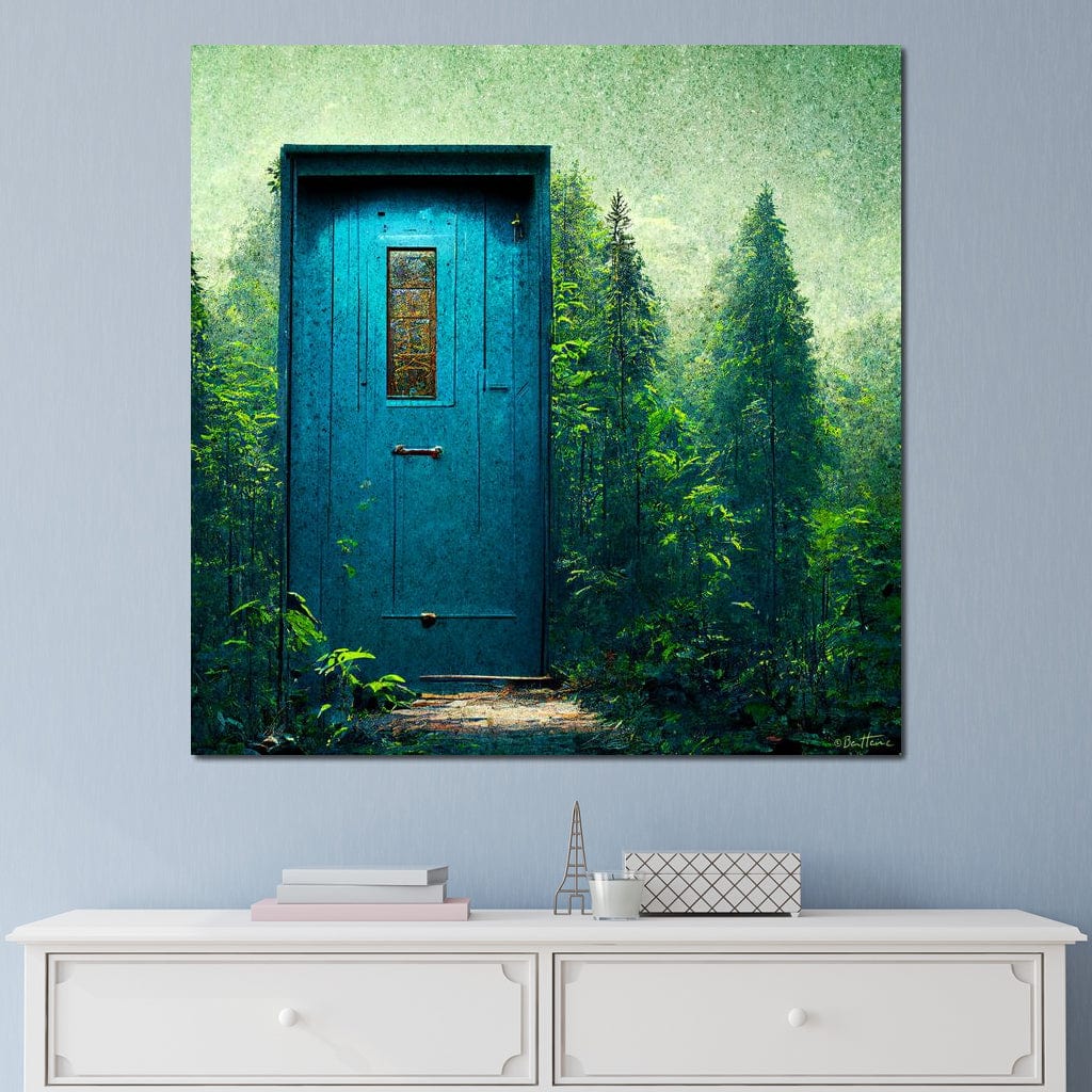 Blue Door in the Green Canvas Wall Art
