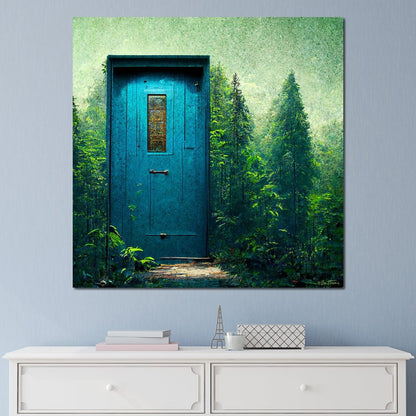 Blue Door in the Green Canvas Wall Art