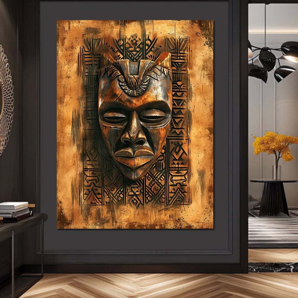 Ancient Tribal Mask Design Canvas Wall Art