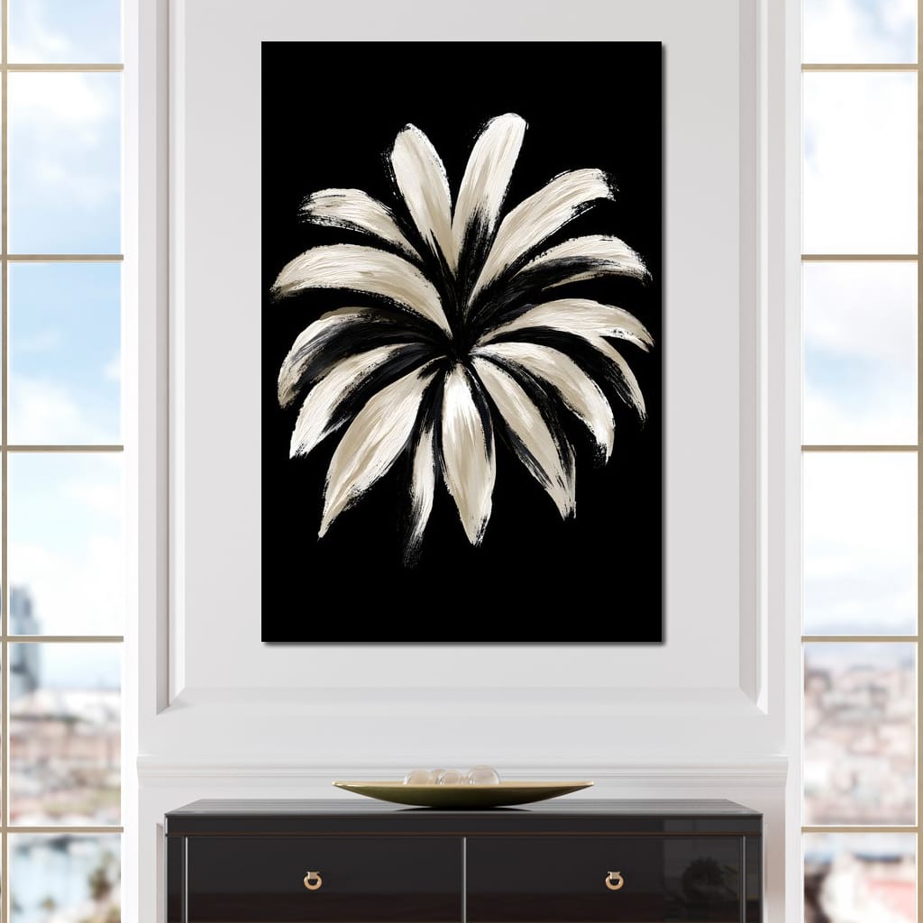 Monochrome Petals Reaching For Night Canvas Wall Art