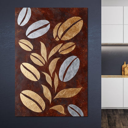 Golden Coffee Beans Botanical Flow Canvas Wall Art