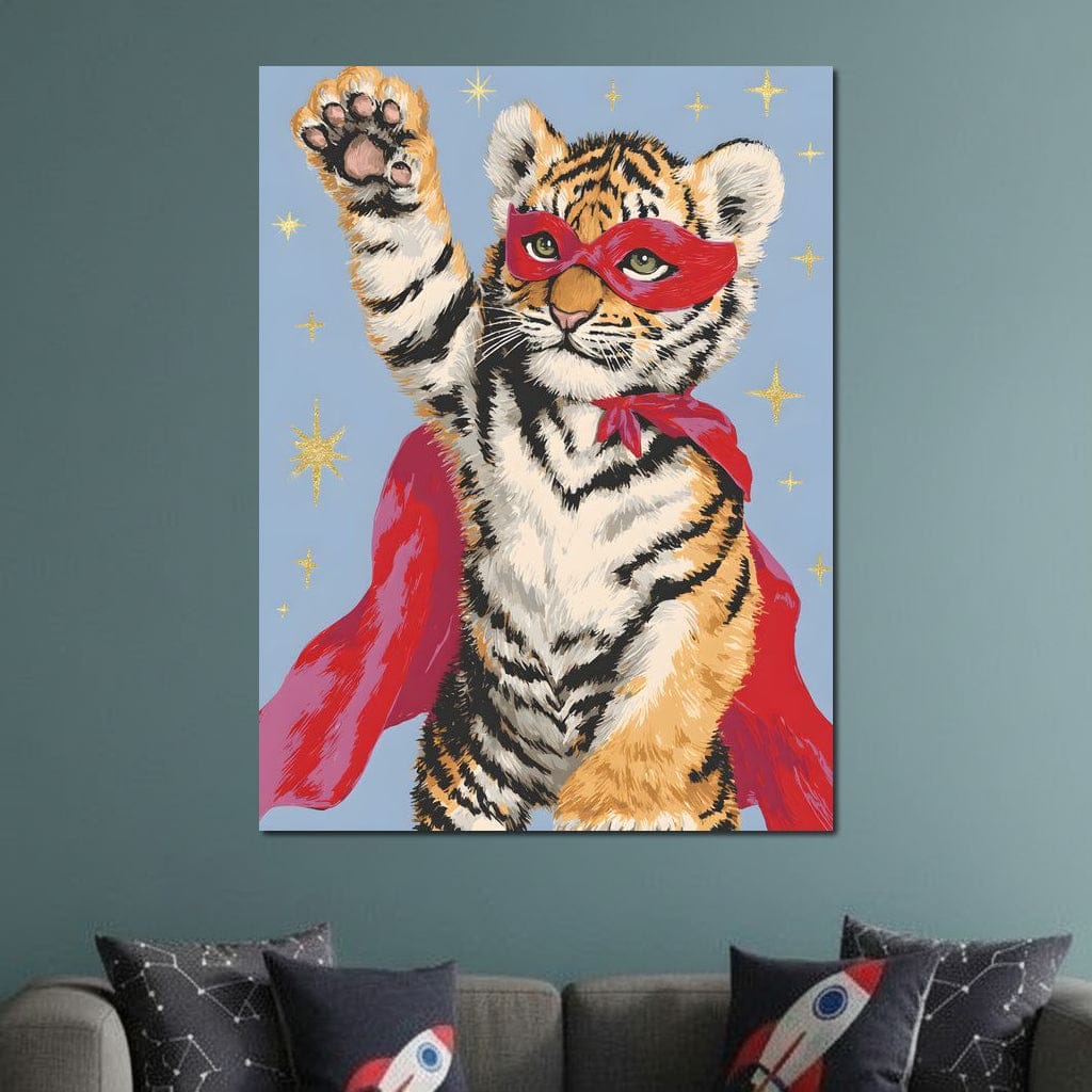 Superhero Tiger Cub Rising Canvas Wall Art