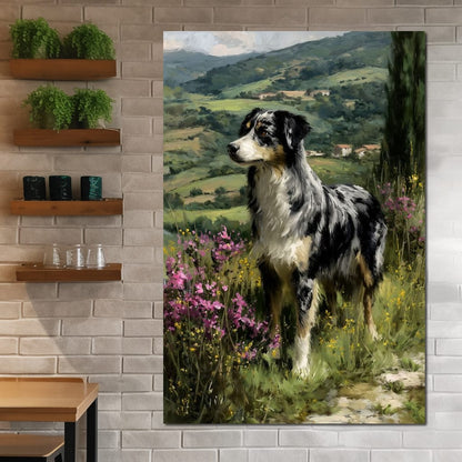 Australian Shepherd Meadow Sentinel Canvas Wall Art