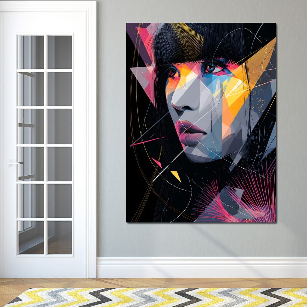 Neon Prism Portrait of Muse Canvas Wall Art