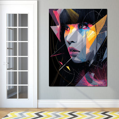 Neon Prism Portrait of Muse Canvas Wall Art