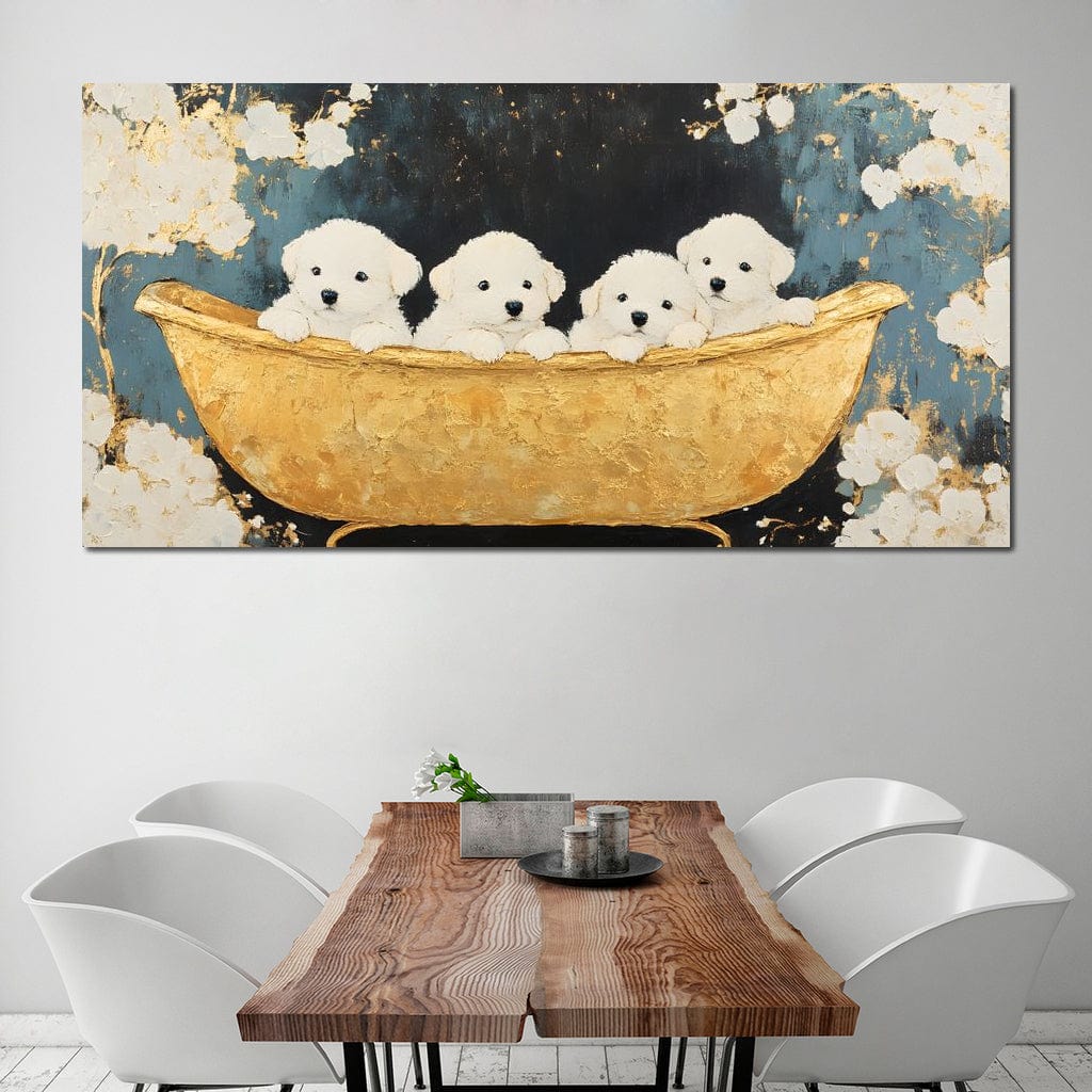 Golden Pups Bath Delight Canvas Wall Art