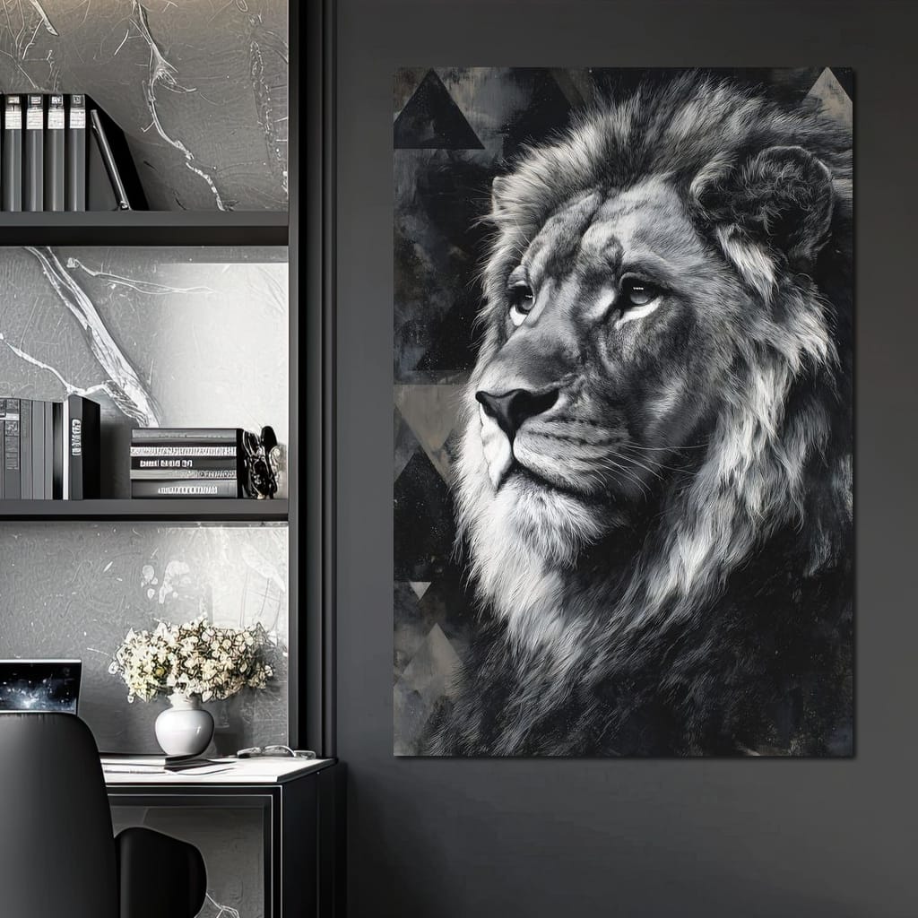 Monochrome Lion King Portrait Canvas Wall Art
