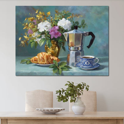 Morning Coffee & Bouquet Canvas Wall Art