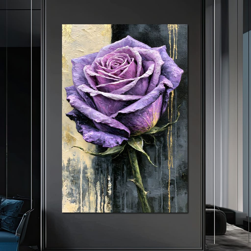 Midnight Petals Against Gilded Shadows Canvas Wall Art