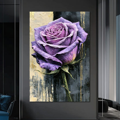 Midnight Petals Against Gilded Shadows Canvas Wall Art