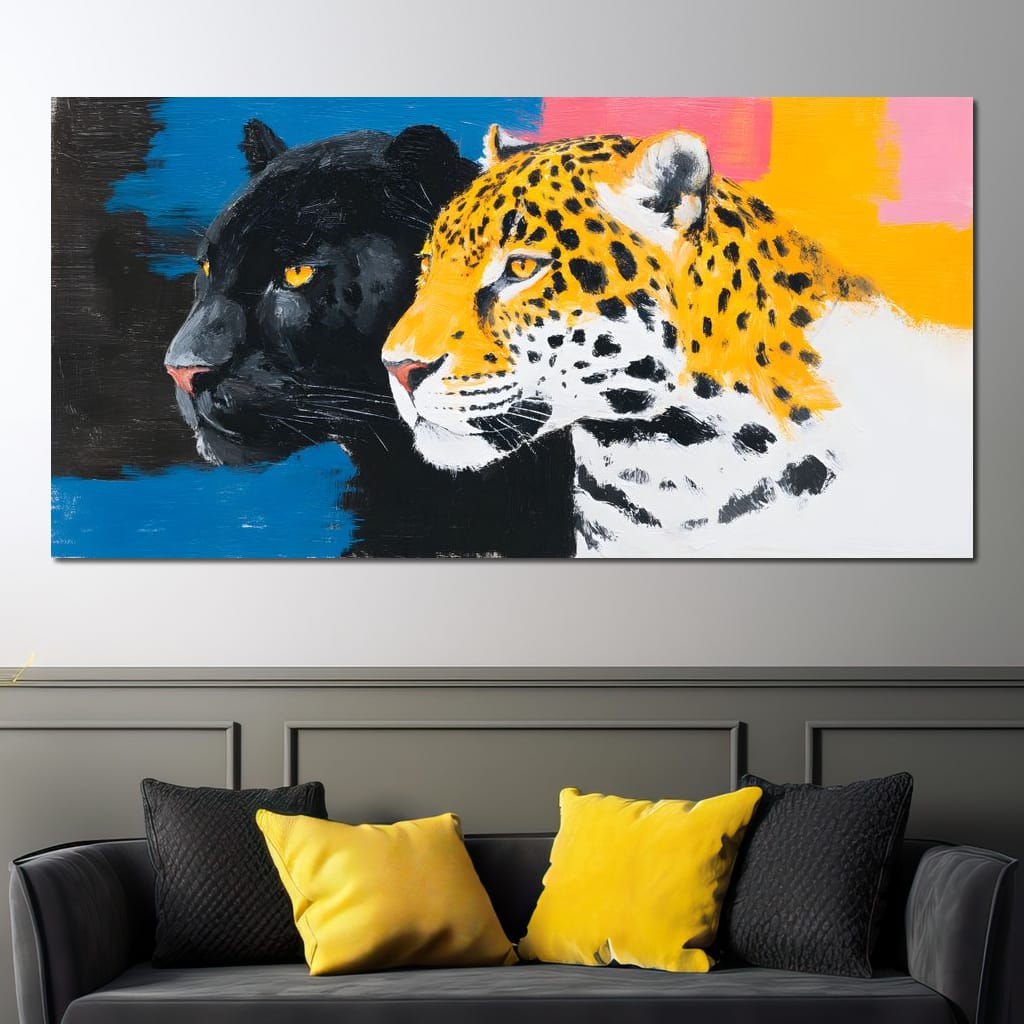 Dual Leopard Heads Pop Painting Canvas Wall Art