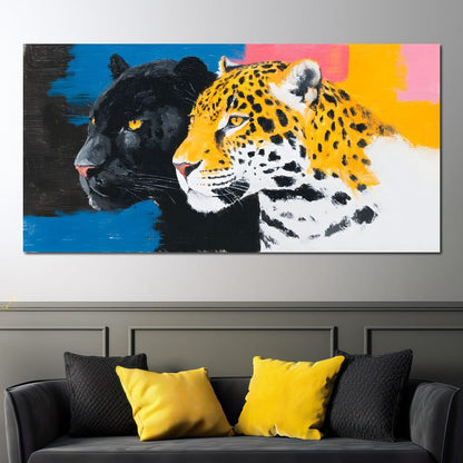 Dual Leopard Heads Pop Painting Canvas Wall Art