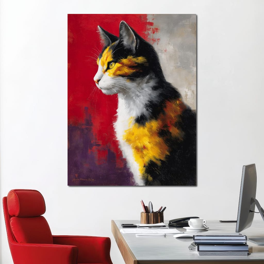 Golden Calico Cat Profile Canvas Wall Art