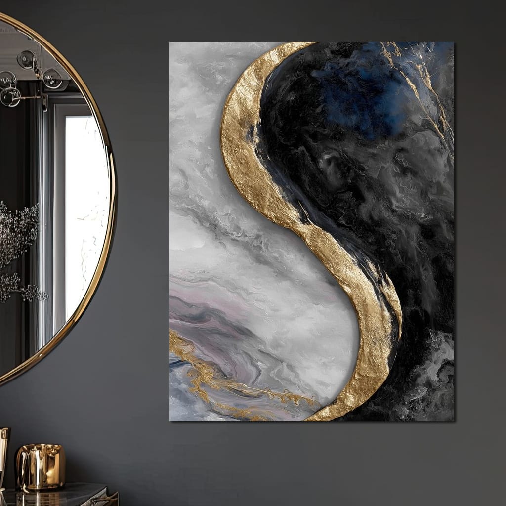 Gilded Moonstone Abstract Flow Canvas Wall Art