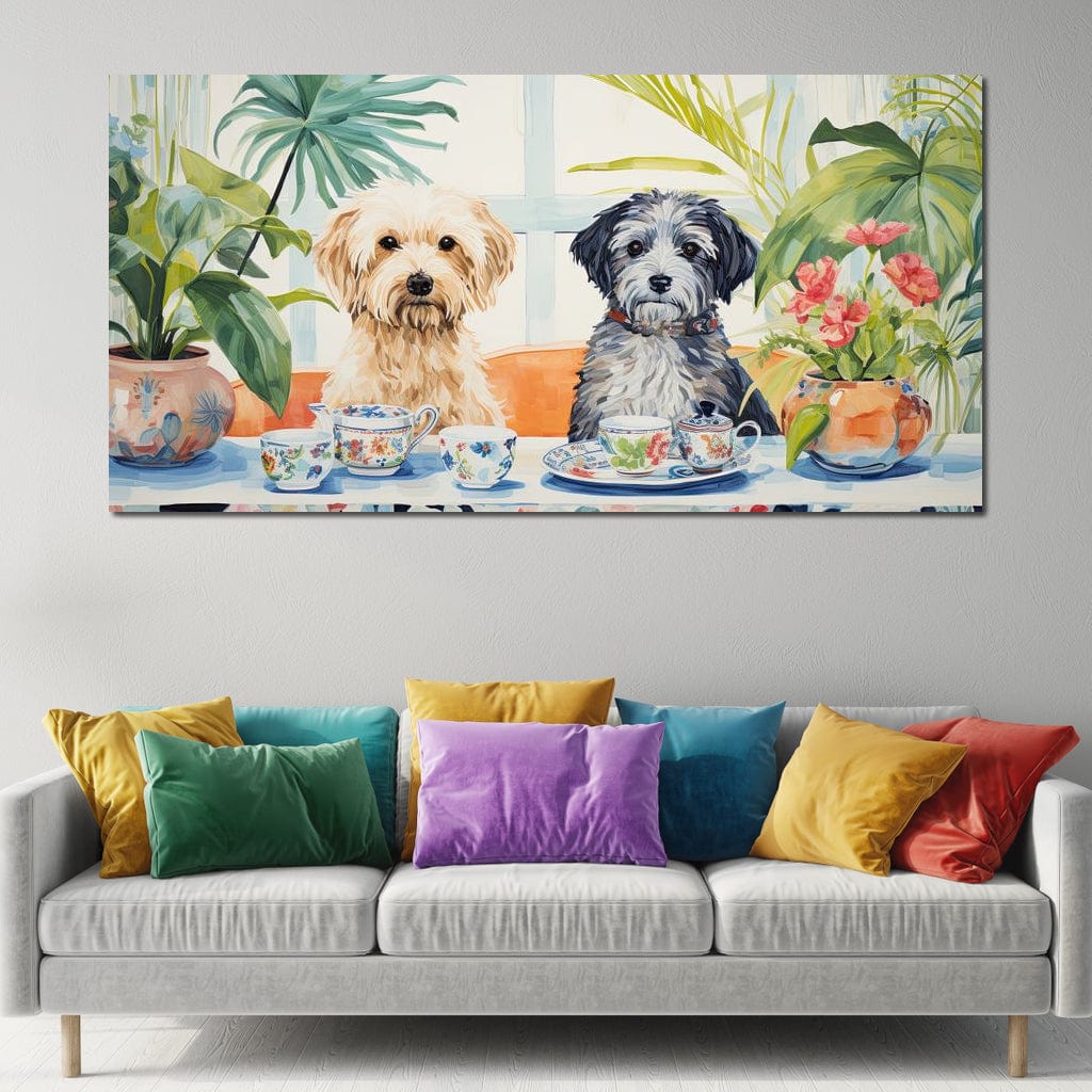 Teatime Tails and Blossoms Canvas Wall Art