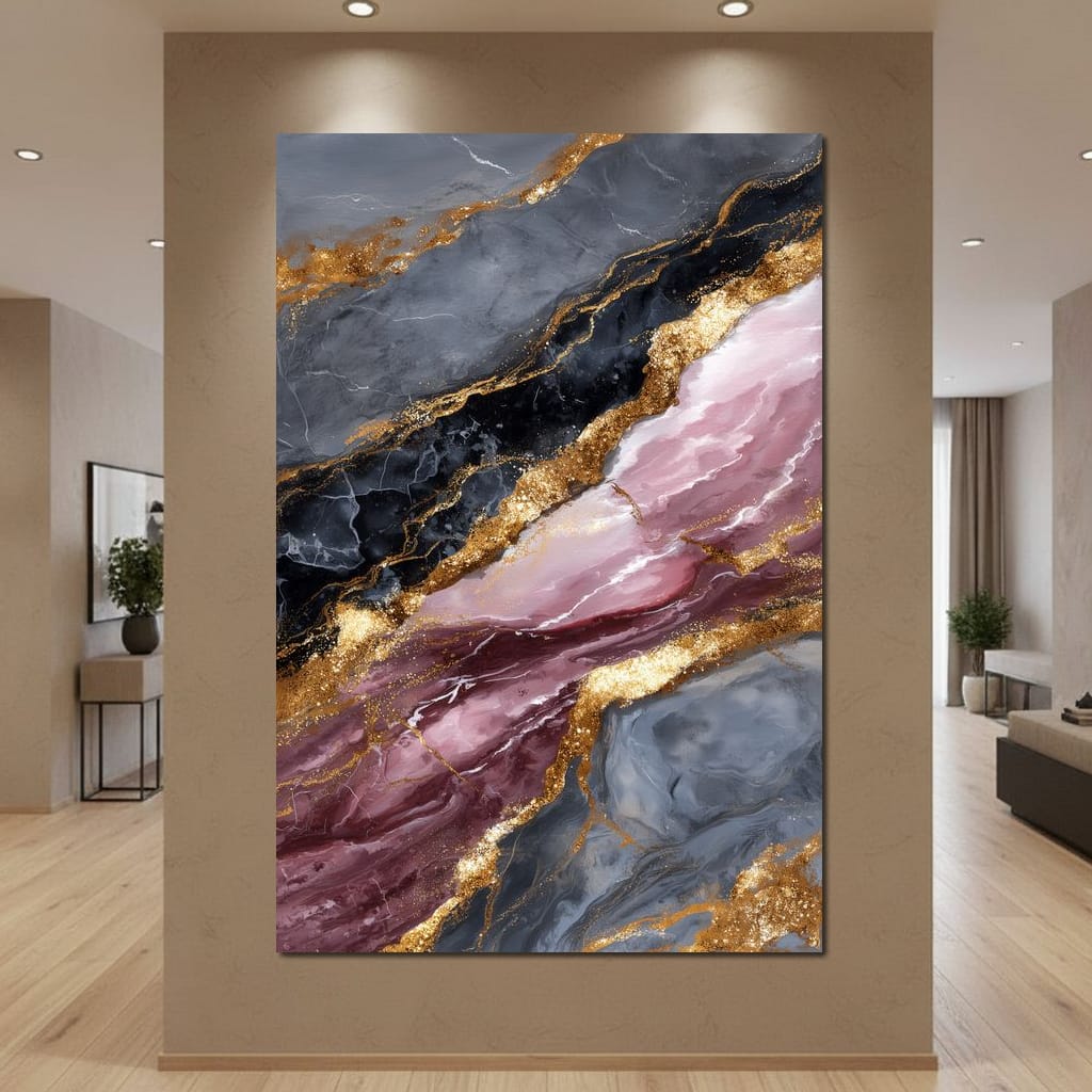 Gilded Marble Rose Current Canvas Wall Art