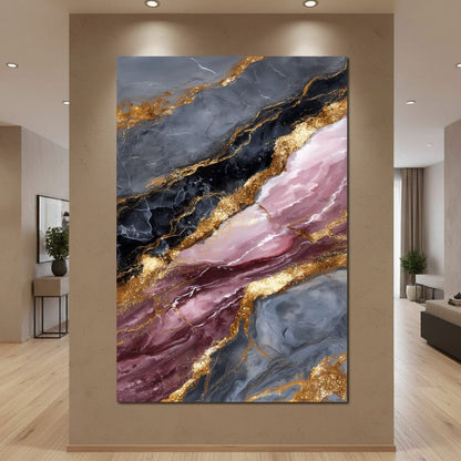 Gilded Marble Rose Current Canvas Wall Art