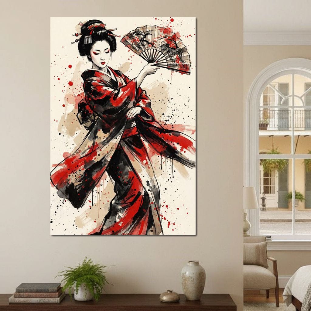 Japanese Woman with Fan Canvas Wall Art
