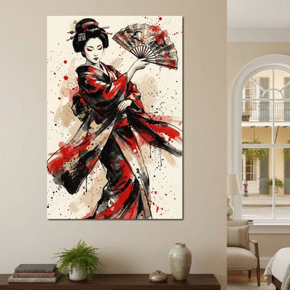 Japanese Woman with Fan Canvas Wall Art