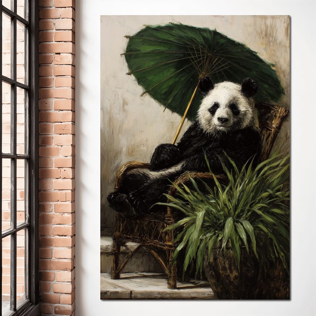 Panda Garden Parasol Calmness Canvas Wall Art